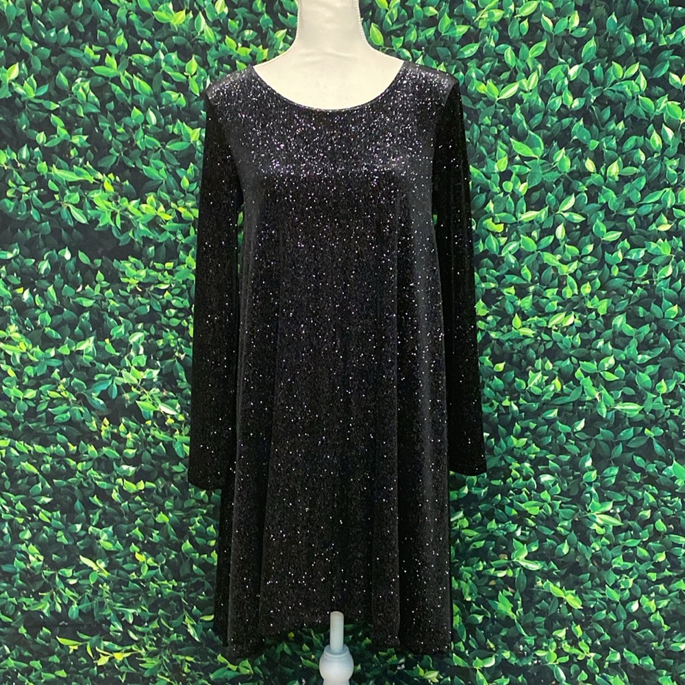 Chelsea & Theodore Black Velvet Glitter Dress Sz S
